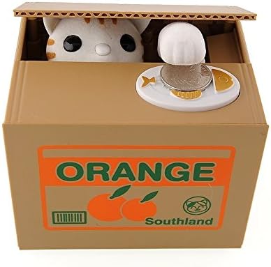 SIDECAR Money Banks,Creative Cute Stealing Coins White Kitty Cat Orange Piggy Bank Saving Bank Saving Pot Money Box