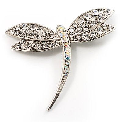 Classic Swarovski Crystal Dragonfly Brooch (Silver Tone)