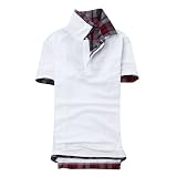 Allegra K Men Short Sleeve Checked Trim Pullover Casual Polo Shirt White S