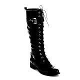 JACOBIES MOYA-1 Women's Lace Up Side Zip Knee High Combat Boots, Color:BLACK, Size:8.5