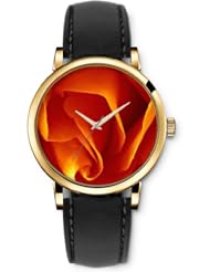 SPRAWL Aanalog Fashion Series Gold Ladies Watches of Genuine Black Leather Strap,Unique Wrist Watch for Women Girls Designed with Orange petals