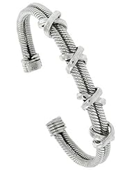 Sterling Silver Wire Wrapped Cable Cuff Bangle Kisses Bracelet 5/16 inch wide,