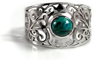 Silver Lace Ring, sterling silver Lace Wedding ring set with a genuine red garnet gemstone or green Eilat stone, Handmade Romantic lace ring