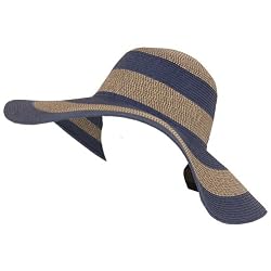 UPF 50+ Sun Beach Braid Hat Floppy 5" Brim Blue 2 TONE