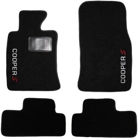 2007 - 2012 Mini Cooper S OEM *BLACK* Floor Carpet Mats Matting (Two Piece Front and Two Piece Rear Mats) with COOPER S Embroidery Monogram - comes with driver side protective heel pad