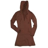 Chocolate brown long sleeve tunic length hang out hoodie with V neck. 5 Adult sizes