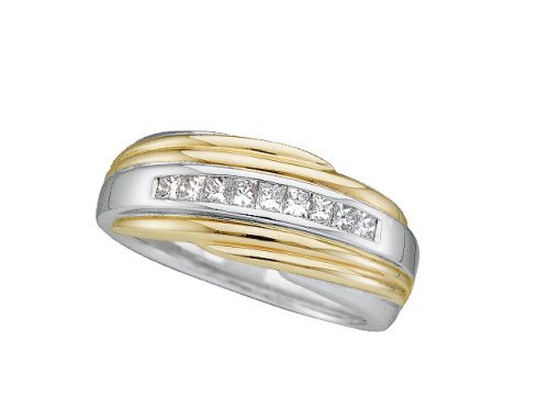 Mens 14k Two Tone Gold 1/2 ctw Princess Cut Diamond Wedding Band