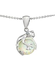 Original Star K (tm) Frog Pendant with 10mm Simulated White Opal Ball in 925 Sterling Silver
