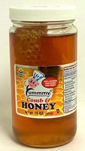 Honey, Yummmy Raw Honey and Comb, 16 Oz, Orange Blossom Flavor, American Raw Honey From Florida. Kosher Certified