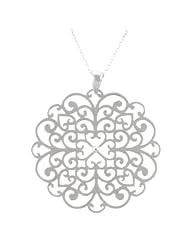 Sterling Silver Large Round Filigree Pendant Necklace, 18"