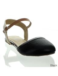 Shoes: Machi Womens Faith-8 Closed Toe Buckle Ankle Strap Sandal Flats,Black,9