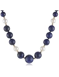 6-14mm Graduated Dyed Lapis 8-8.5mm Freshwater Cultured White Pearl 14K Yellow Gold Beads Clasp Necklace (190.27 cttw), 18"
