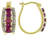 2.30CTW RUBY AND DIAMOND ACCENT 18KT OVER STERLING SILVER HOOP EARRINGS