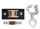 Illinois Fighting Illini ProStarter/Leather Cuff /Heart Charm Chain Bracelet Package