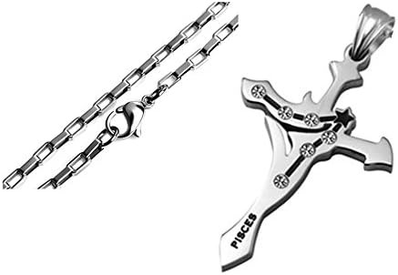Pisces Stainless Steel Unique Sign Crosses Shape Fashion Pendant Necklace, Silver, 2.5 mm 24 inch Chain