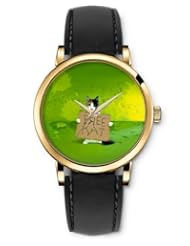 SPRAWL Aanalog Fashion Series Gold Ladies Watches of Genuine Black Leather Strap,Unique Wrist Watch for Women Girls Designed with Cat with a message