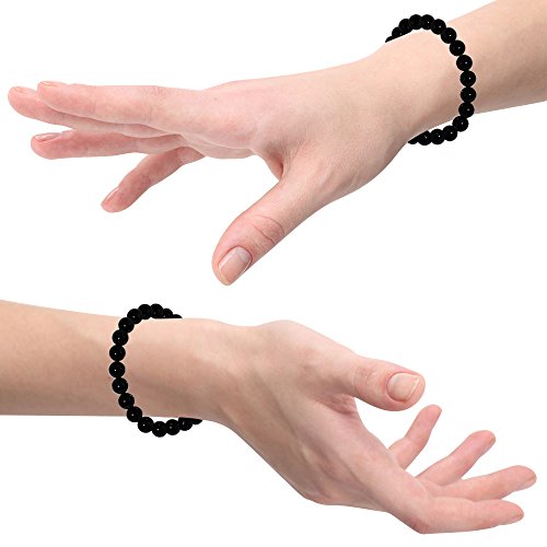 Natural-Genuine-Black-Onyx-Gem-Beads-maxin-Bling-Jewelry-8MM-Semi-Precious-Gemstones-Energy-Stone-Healing-Power-Pink-Crystal-elastic-Stretch-Stone-Loose-Bracelet-Set-Unisex
