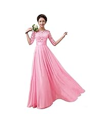 Lace Mesh Elbow Length Sleeves Chiffon Floor Length Bridesmaid Dress/Party Dress/Wedding Dress 