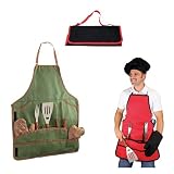 Picnic Time BBQ Apron Tote Deluxe BBQ Set & Chef's Hat In Apron Tote (Black/Silver)