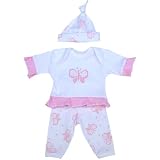 Premature Early Baby Clothes 3 Piece Set - Long Sleeved Top, Trousers & Hat 3.5 - 5.5lb Butterfly, Spot, Teddy & Rose
