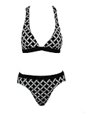 Kenneth Cole Two Piece Black, Silver Geometric Bikini Swimsuit