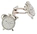 Rhodium plated alarm clock cufflinks with presentation box