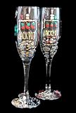 Casino Magic Slots Design - Hand Painted - Matching Set of Toasting Flutes - 6 oz.