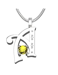 Sterling Silver Letter A - November Yellow Topaz Birthstone 18 Inch Necklace