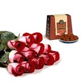 Mother's Day Flowers and Treats - Two Dozen Fire and Ice Roses with Free Box of French Chocolate Truffles