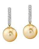 Golden Pearl Dangling Diamond Earrings in 14k Gold