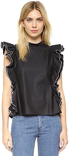 Shakuhachi Women's Open Back Ruffle Top, Black, 10