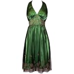 Beaded Mesh Satin Holiday Gown Party Cocktail Prom Halter Dress