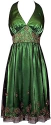 Beaded Mesh Satin Holiday Gown Party Cocktail Prom Halter Dress