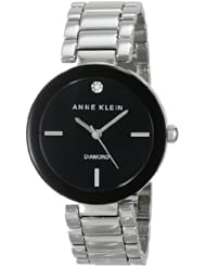 Anne Klein Womens AK/1363BKSV Diamond Accented Black Dial Silver-Tone Bracelet Watch