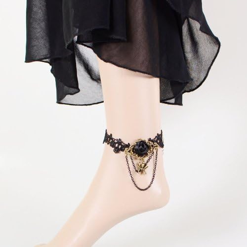 Lelax Girls Black Lace Foot Ankle Anklets Bracelet Chain for Halloween Wedding Anniversary Decoration
