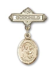 Gold Filled Baby Badge with St. Anthony of Padua Charm and Godchild Badge Pin