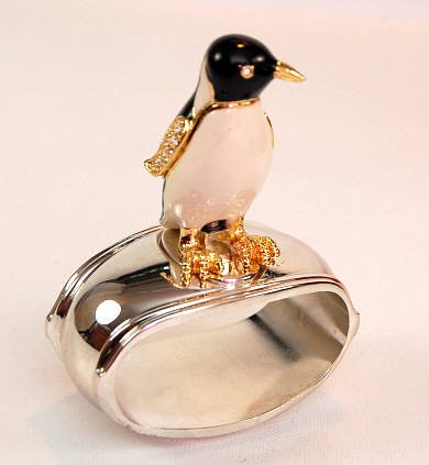 Best Cheap Hans Turnwald Set 4 Penguin Crystal Enamel Signed Silverplate Napkin Rings Gift Box