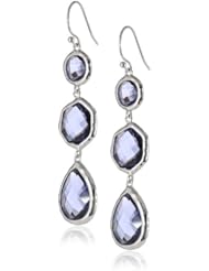 Sterling Silver Plated Purple Glass Linear 3-Stone Earrings