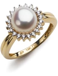Mikura Ring, 18K Yellow Gold, Freshwater Pearls, 8.5-8.0mm, "A" Quality w/ Diamonds - 8.5 Size