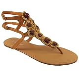 Womens Beaded Lucky Stone Flat Sandals