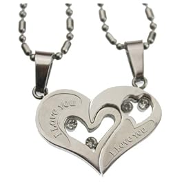 Lovers / Couple Silver Tone Heart Pendant Set, Stainless Steel