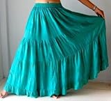 AQUA SKIRT LONG TIERS GYPSY BOHO FITS - M L XL 1X 2X - A607S