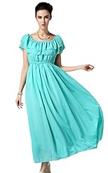 Off the Shoulder One Shoulder Short Sleeves Summer Chiffon  Pleated  Club Dress/Prom Dress/Party Dress/Maxi Dress  With Ruffles and Pearls