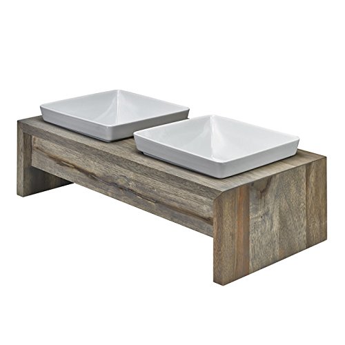 Artisan Double Wood Raised Dog Feeder With 2 Bowls Joseph S