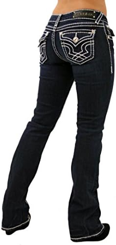 LA IDOL CLASSIC THREE RHINESTONE STUDDED DARK BLUE DENIM JEANS - Waist 5