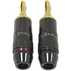 GLS Audio Black Chrome Series "Generation 4" Gold Connector Banana Plugs Banana Clips - 20 Pack (10 Reds & 10 Blacks).