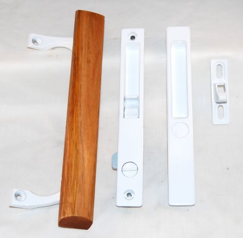 door lock handle -White Patio Sliding Door Lock with Oak Handle