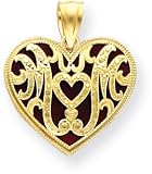 Red Enameled Mom Heart Charm, 14K Yellow Gold