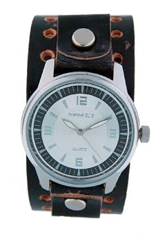 Nemesis Unisex Black Leather Band with Round Alloy Watch Case