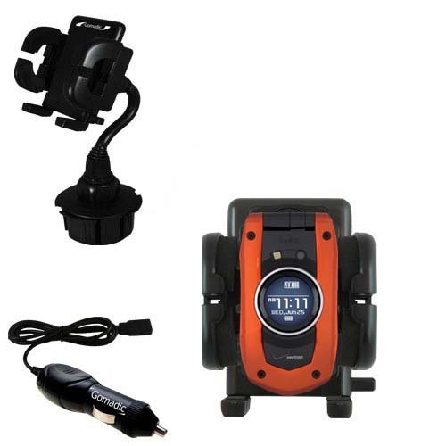 Support porte-gobelet avec chargeur allume cigare pour Verizon Wireless G'zOne Boulder - emploi « TipExchange » Gomadic Gomadic Verizon Wireless G'zOne Boulder